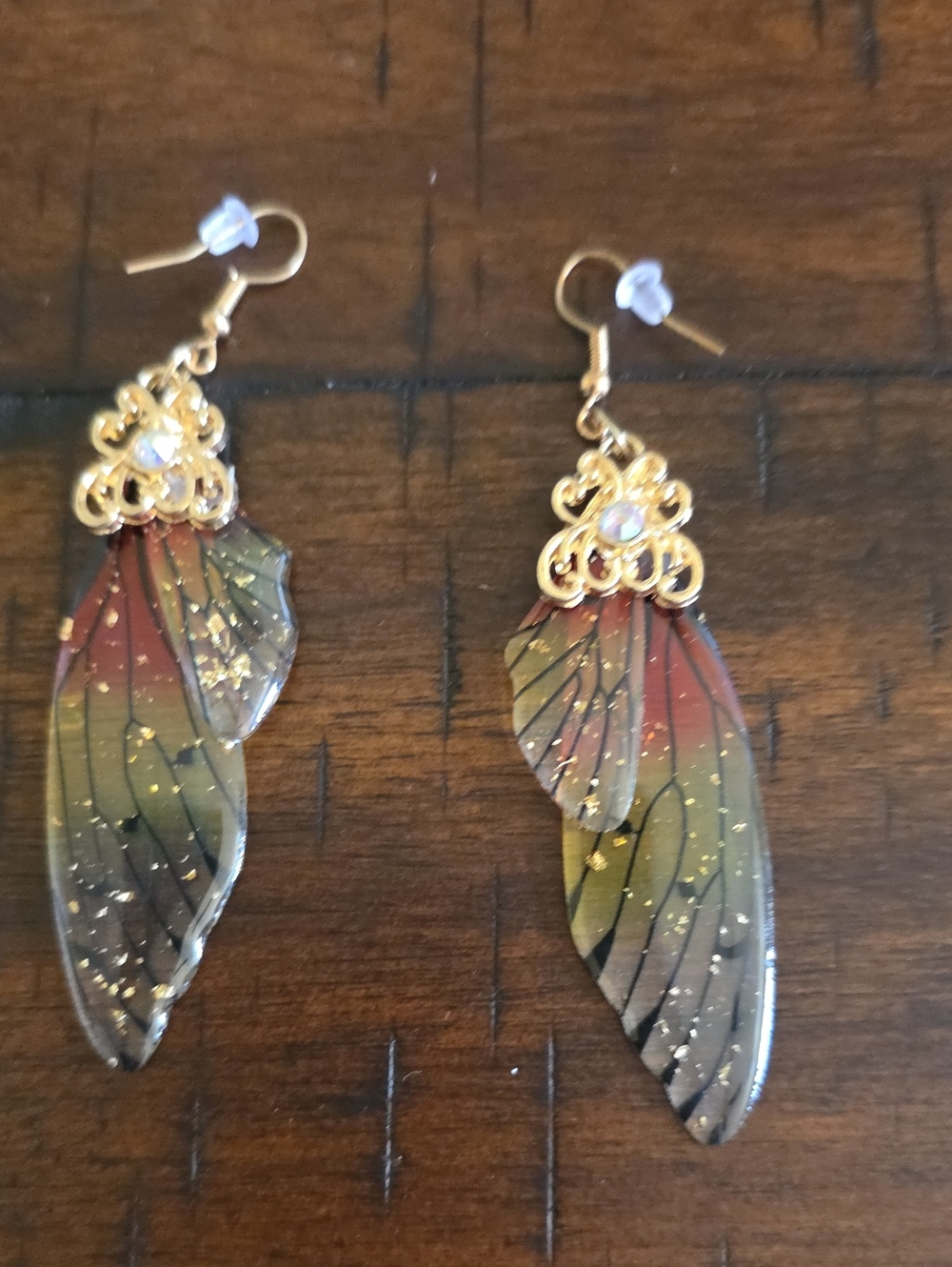 Gold Filigree Multicolor Wing Drop Earrings